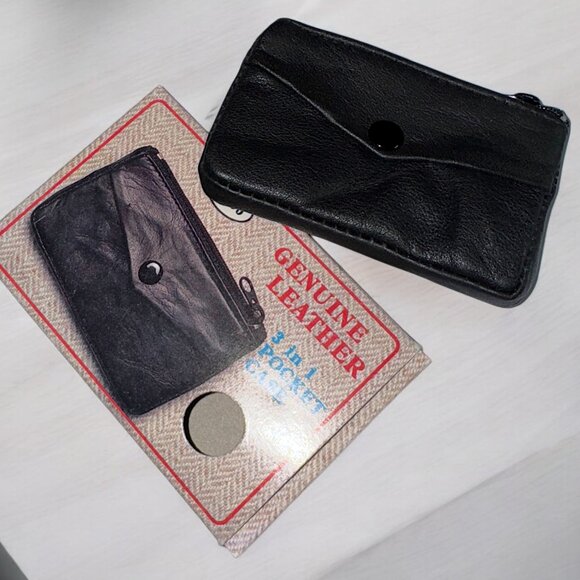 New Vintage Genuine Black Leather 3 in 1 Coins, Bills and Keys Holder with Box - Picture 2 of 8